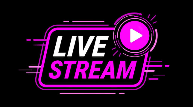 Live Stream Play Button Icon - Neon Pink and Purple