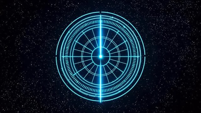 Futuristic Blue Radar Targeting System Scanning in Space Background