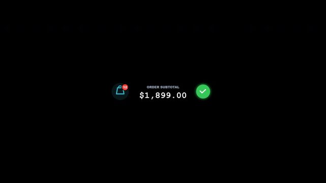 Digital shopping cart subtotal and checkout screen 4k