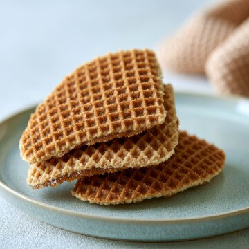 Stack of waffles on white plate golden brown waffles neatly stacked on round plate