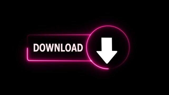 Neon pink download button animation with arrow for web ui and digital interface glowing
