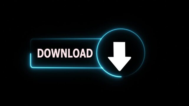 Neon download button animation with glowing blue light effect for website ui and digital interface