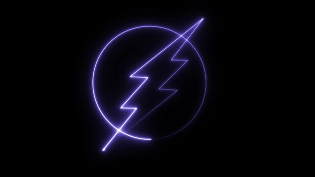 Glowing purple neon lightning bolt animation, electric energy symbol loop, modern digital power sign for tech, gaming, and science motion