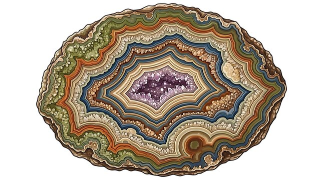 Colorful polished agate geode slice on white background