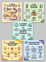Naklejka premium Set of five educational infographic cards for various topics