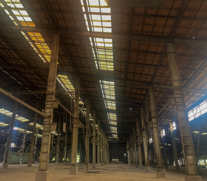 Abandoned industrial architecture with natural daylight