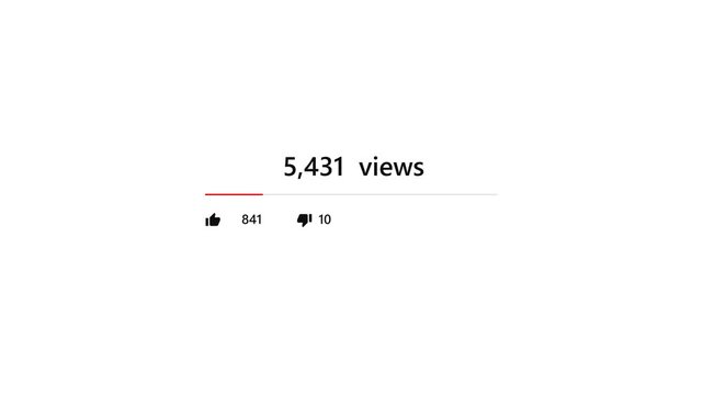 Animation showing increasing view count and like numbers on a generic social media player interface