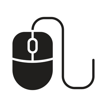 Computer mouse silhouette icon in minimal style, simple pointing device illustration isolated on white background