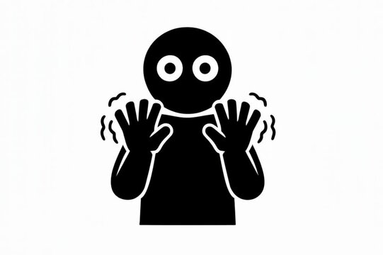 Hombre nervioso con las manos temblorosas visto de frente en estilo pictograma minimalista