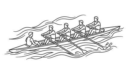 Industrial Style Black and White Line Drawing of a Crew Rowing Boat on Wavy Water with high quality professional line art symbols for modern creative design and digital branding projects © King