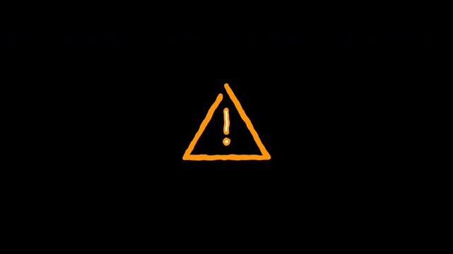 Yellow hand painted alert triangle sign on black 4k