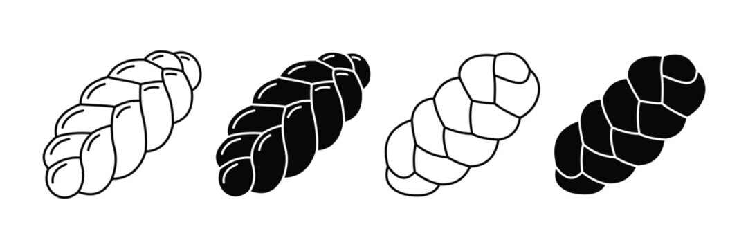 Braided Bread Loaf Icon Set &ndash; Artisan Bakery Braid, Fresh Baked Pastry, Traditional Bread, Outline & Silhouette Vector Collection
