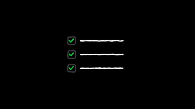 Checklist animation with a green checkmark and bullet points 4k