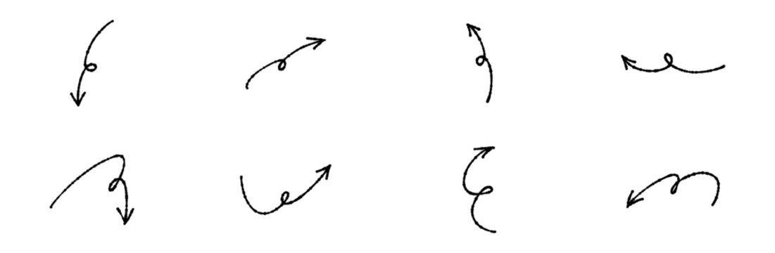 手書きの矢印イラストセット デザインの強調や注目に使える手描きのあしらい素材
