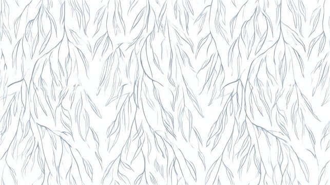 Seamless pattern, fine line art of weeping willow branches, pale blue-gray on white, calming and elegant, flat design