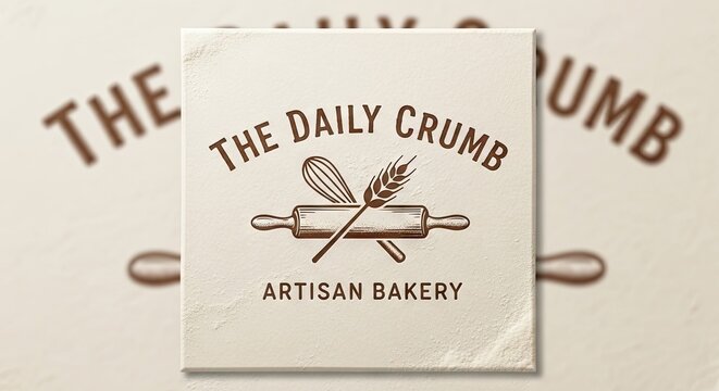 Artisan bakery logo with baking tools and wheat illustration