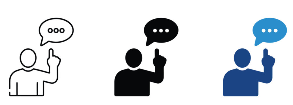 Advice speech icon featuring person giving opinion symbol for recommendation consultation coaching and personal feedback