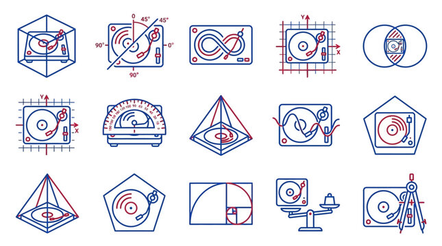 3D Geometric Design and Modeling Icons Set