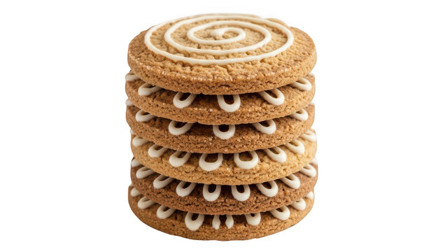 Stack of circular artisan cookies with white frosting