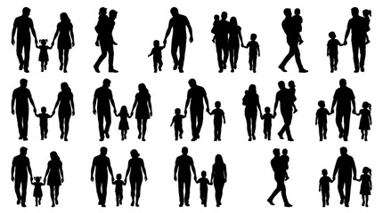 Silhouettes of families walking together representing unity and togetherness