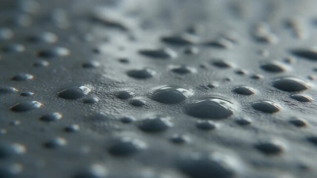 textured metal surface with water droplets in slow motion transformation