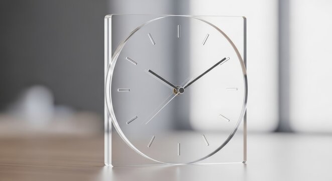 Modern Clear Acrylic Square Alarm Clock on a Table.