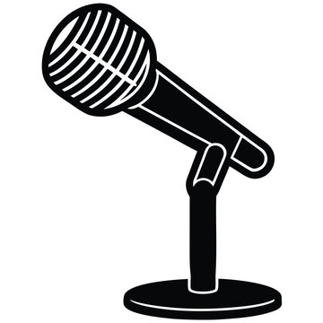 Vintage microphone on stand black icon vector