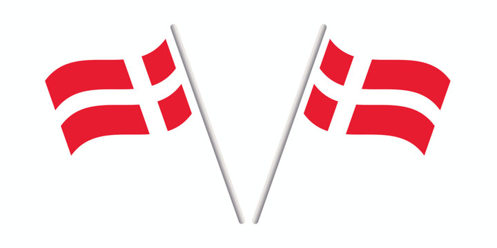 Two Denmark flags on poles. Isolated Danish national symbols for patriotic design.