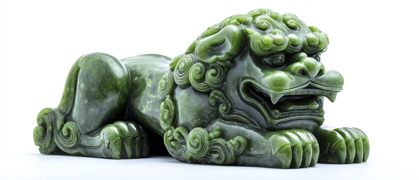 Intricate green jade lion sculpture art.