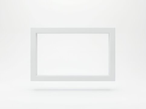 Clean white rectangular frame levitating above a seamless white background with a subtle cast shadow