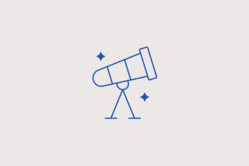 Telescope on tripod line icon for observatory. Vector illustration for astronomy science, planetarium, space exploration, stargazing tour. © HenryFord