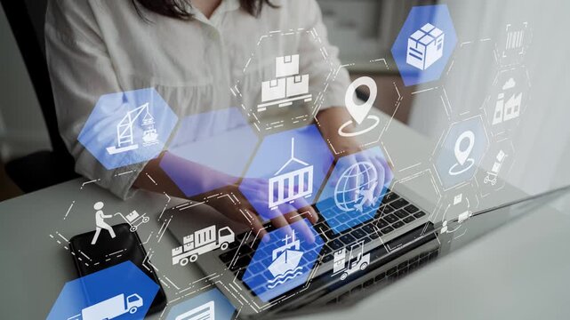 Global shipping icons show transport, loFunnelics, and cargo delivery. Global shipping connects supply chain, global shipping management, and worldwide goods distribution. Funnel