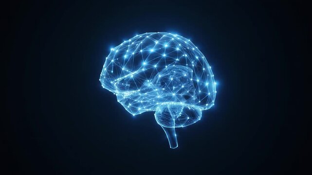 Glowing digital brain constructed from neural network nodes concept of artificial intelligence