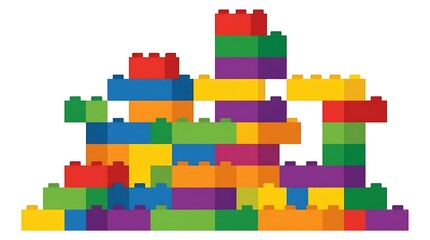 Fototapeta premium Lego brick vector pile of interlocking colorful building blocks