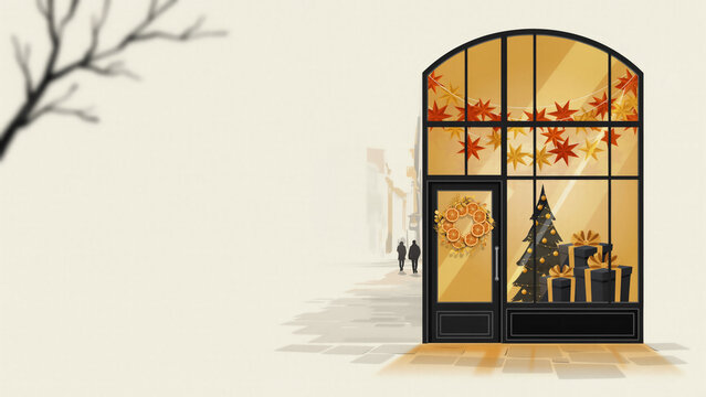 Premium Christmas storefront window display vector poster design