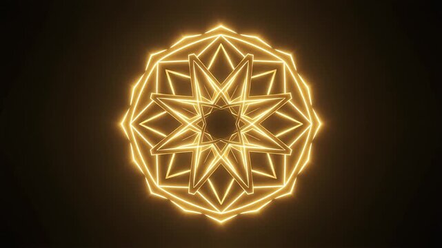 Glowing golden sacred geometry mandala pattern rotating slowly for meditation background