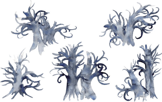 水彩ハロウィン装飾素材セット　Watercolor Halloween Decorative Elements Set