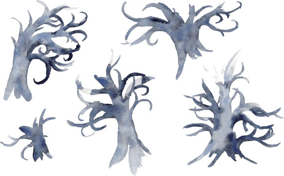 水彩ハロウィン装飾素材セット　Watercolor Halloween Decorative Elements Set