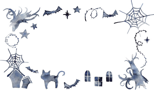 水彩ハロウィン装飾素材セット　Watercolor Halloween Decorative Elements Set