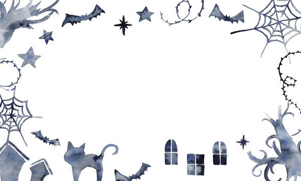 水彩ハロウィン装飾素材セット　Watercolor Halloween Decorative Elements Set