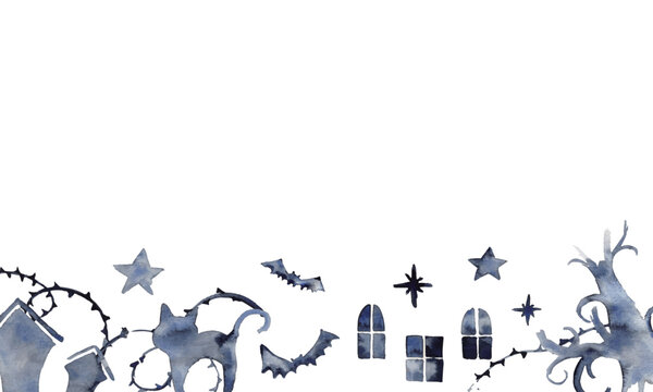 水彩ハロウィン装飾素材セット　Watercolor Halloween Decorative Elements Set