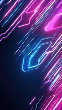Abstract cyber background with glowing blue and pink neon light lines. Digital stream of data and energy flow. Futuristic technology concept for electronic motherboard and network grid.