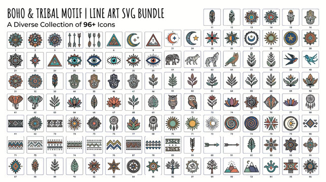 Boho Tribal Line Art Icons Collection