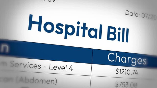 Hospital Bill, Hospital Charges, Medical Invoice, Patient Billing Document, Health Insurance Claim Report, Medical Expenses, Healthcare Finance, Clinic Receipt. 4K Video Animation