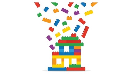 Fototapeta premium Lego brick vector blocks falling to form a house