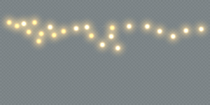 Christmas Hanging Light Chain PNG Transparent Warm White Festive Overlay Background.