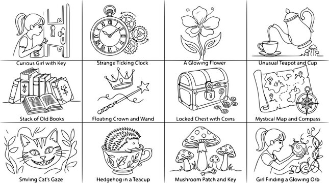 Whimsical Coloring Pages: Fantasy Elements, Animals, and Adventure