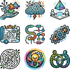 Fototapeta premium Suited for B2B consulting presentations, innovation workshops, and enterprise software dashboards highlighting the synergy between human creativity and AI logic.