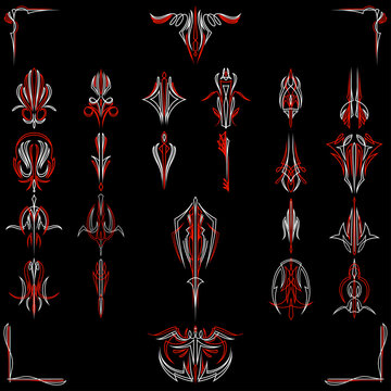25 pack pinstripe vector set design for custom culture detailed line art decals motorcycle, helmet, car livery hot rod artwork custom paint easy to use editable vector