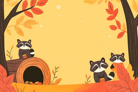 Raccoons in an autumnal forest
